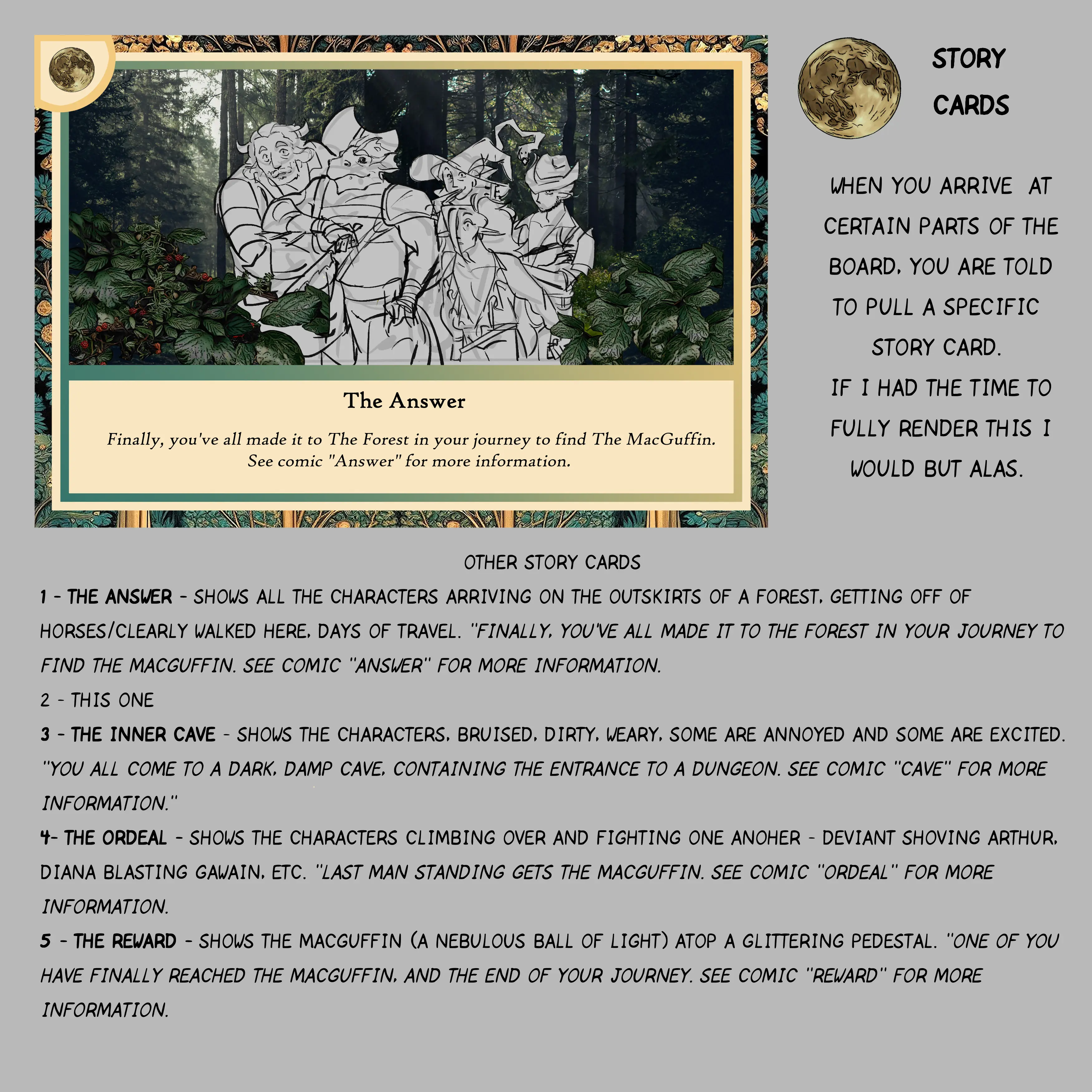 Initial story card design for MacGuffin Mayhem.